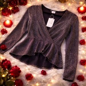 ASOS Black Sparkle Wrap Blouse